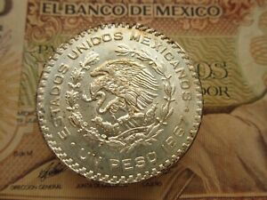 MEXICO 1 Un Peso 1967 0.100 Silver UNC Jose Morelos Mexican Nice 1608# Coin