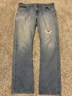 Polo Ralph Lauren Jeans Mens 38x34 Blue Straight Ripped Faded Light Wash Denim *
