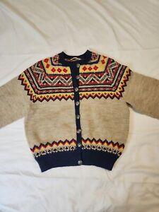 Vintage Norwegian Wool Sweater Cardigan Fair Isle - Measurements Pictured