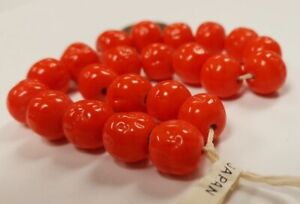 24 VINTAGE JAPANESE CHERRY BRAND GLASS CORAL 11mm. BAROQUE ROUND BEADS 4736T