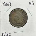 1869 Indian Cent Penny - Key Date, VG Condition