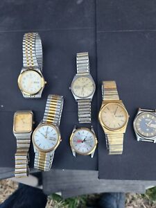 Vintage LOT 7 Men's Quartz Watches SEIKO, CITIZEN- PULSAR-Untested