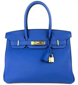 Hermes Birkin 30 Blue France Togo Leather Gold Hardware Handbag