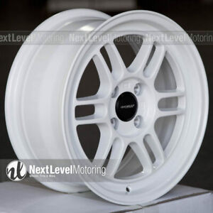 Circuit CP37 15x7 4-100 +28 Gloss White Wheels Fits Mazda Miata MX5 RPF1 Style