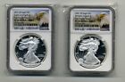 2021 W American Silver Eagle Proof T1 & T2 NGC PF70UC FDOI 2 coin set Mtn Label