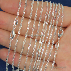 Wholesale lots 10pcs 2mm 925 Sterling Silver Plated Wave Chain Necklace 16