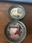 Pair of Vintage Solid Brass Wall Art Hanging Plates Foil Art England