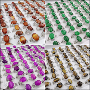 30pcs Wholesale Lots Fashion Jewelry Mixed Natural Stone Silver P Lady's Rings