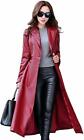 SEXY Women Genuine Real Leather Lambskin Long Trench Overcoat Collar Coat Jacket