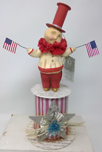 Dee Foust for Bethany Lowe 4th of July Patriotic Star Stripes Figurine Box - NWT