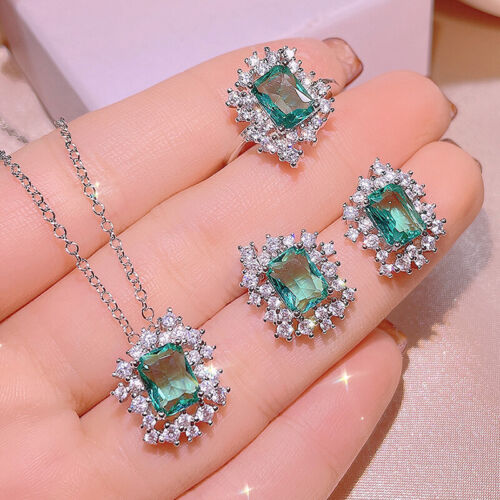 New Classical jewelry Set Light Green Citrine Gems Women Silver Earring Pendants