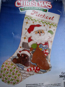Christmas Crewel Stitchery Good Shepherd STOCKING KIT, SANTA'S ARRIVAL,87601,16