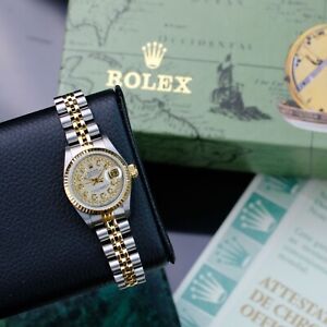 ROLEX LADIES DATEJUST TWO TONE WHITE DIAMOND DIAL FLUTED BEZEL 69173 AUTOMATIC