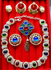 Vtg 2 Now Jewelry Lot Cabochon Necklace Brooch Gold Tone Signed Trifari Earrings