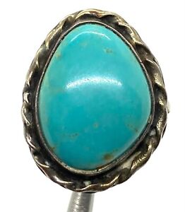 Oval Old Pawn Native American Earth Raw Turquoise Sterling Silver Ring Size 8