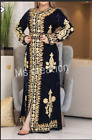 New Velvet Moroccan Dubai Kaftans Blue Abaya Farasha Dress Very Fancy Long Gown