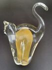 MURANO ART GLASS CAT WITH CASED Sommerso GOLD FLAKE   ARCHED BACK CURVED TAIL
