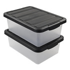 Versatile Plastic Storage Box Organizer Bins with Black Lids, 14 Quart, 2 Packs