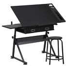 New ListingDrawing Table Art & Craft Desk with Drawers Stool Workstation Home Office Black