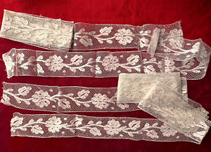 Vintage handmade Valenciennes bobbin lace floral insertion yardage