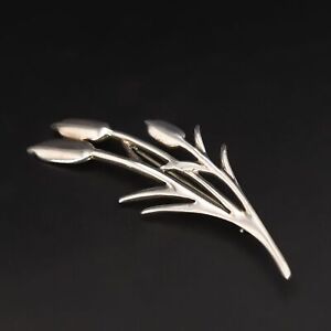 VTG Sterling Silver - Cattail Plant Leaf Solid Brooch Pin - 7.5g