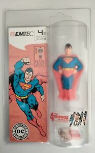 DC COMICS EMTEC Superman figure 4GB USB 2.0 Flash Drive 4 Tattoos