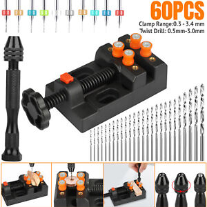 60x Pin Bench Vise Mini Micro Hand Twist Drill Bits Set Rotary Tools Craft Kit