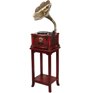 Retro Turntable Vintage Phonograph Gramophone Copper Horn Speaker Record Player
