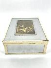 Vintage Metal Frame Wood Mirrored Jewelry Box With A Victorian Scene