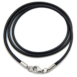 2mm Black Leather Cord Necklace Sterling Silver with Lobster Clasp 14-32