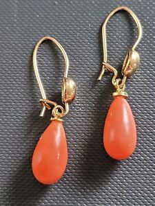 Antique Victorian 9k gold coral earrings