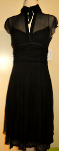 ELIE TAHARI Black 100% Silk Accordion Pleat Short Sleeve Dress Size 12