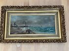 Antique 19th Seascape Oil on Canvas Painting Signed.