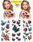 3 Sheets /Set Temporary Tattoo Stickers Waterproof Butterfly Flower Arm Body Art