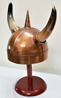 Medieval Copper Antique Viking Warrior Helmet with Horns Coplay Theater Party