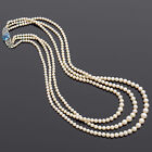 Vintage 10K White Gold Imitation Pearl & Blue Topaz Beaded Strand Necklace + Box