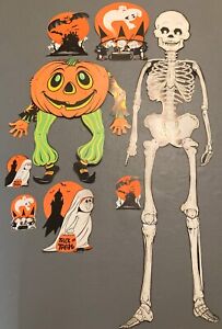 VTG Halloween Die Cut Decorations Jointed Skeleton Pumpkin ETC LOT-PECK-BEISTLE
