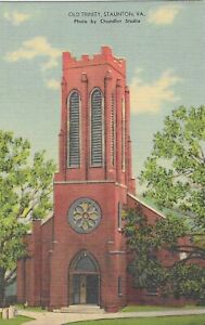 Vintage Virginia Linen Postcard Staunton Old Trinity Church
