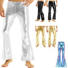US Men Shiny Metallic 70's Disco Long Pants Flared Bell Bottom Trousers Costume