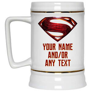 Custom Personalized Superman S Shield Kal El White 22 oz Ceramic Beer Mug Stein