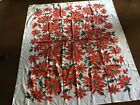LOVELY VINTAGE XMAS TABLECLOTH WITH LARGE RED POINSETTIAS 60” X 52