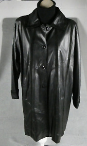 VIA VESPUCCI Coat  Faux Leather Womens XL Collection Geneve Black Trench Soft