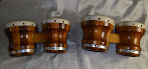 Set of 2 Wooden Bongo Drums Percussion Instrument Bongos 7” & 6” Made in Mexico