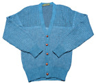 Vintage 3D Textured Ribbed Cardigan Sweater Large Blue 80s Acrylic Blend USA