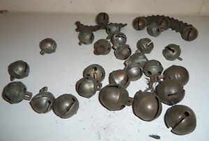 Vintage Brass Sleigh Bells Loose Lot of 28 Bells Some Marked                LD04