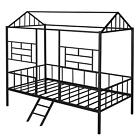 Kids House Bed Twin Size Metal House Bed Frame with Slatted Support - Black