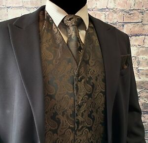 XS - 6XL Men Paisley Dress Vest Waistcoat & Necktie and Hanky for Suit or Tuxedo