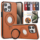 For iPhone 15 14 Pro Max 13 12 Shockproof Leather Magnetic Case Ring Stand Cover