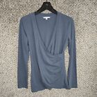 Cabi Top Womens Large Blue Long Sleeve Surplice Neck Stretch Casual Style 265
