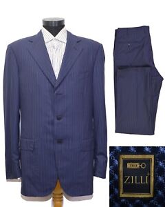Great Men's ZILLI PARIS Suit 40US/UK 50IT Blue Striped Wool Super 170's